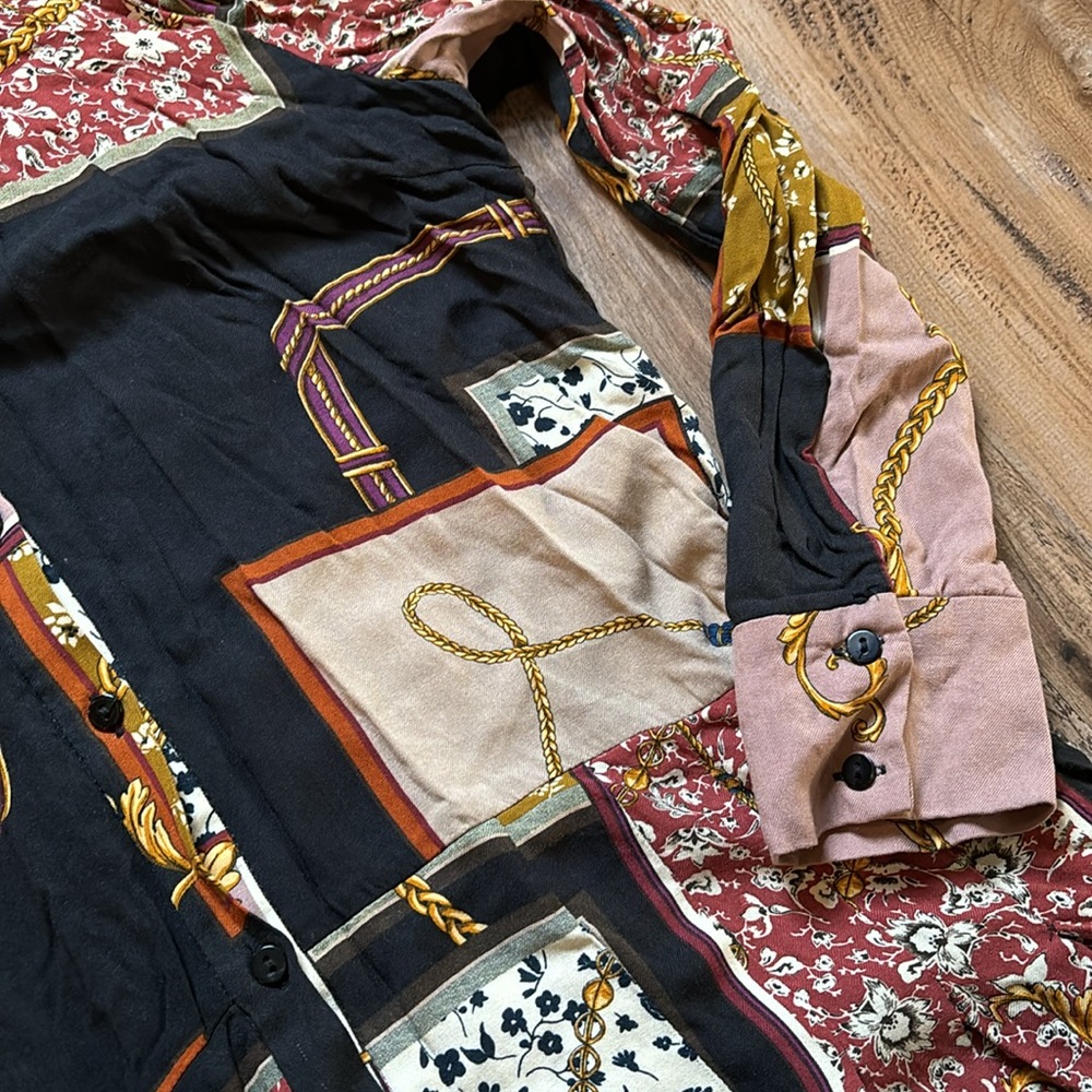 Zara Patchwork Chain Print Button Down Longsleeve… - image 4